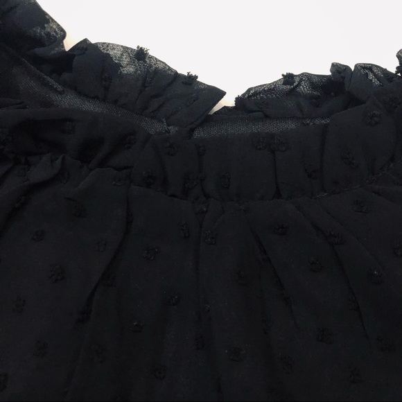 Black Ruffled Crewneck Swiss Dot Bubble Blouse - Picture 3 of 5